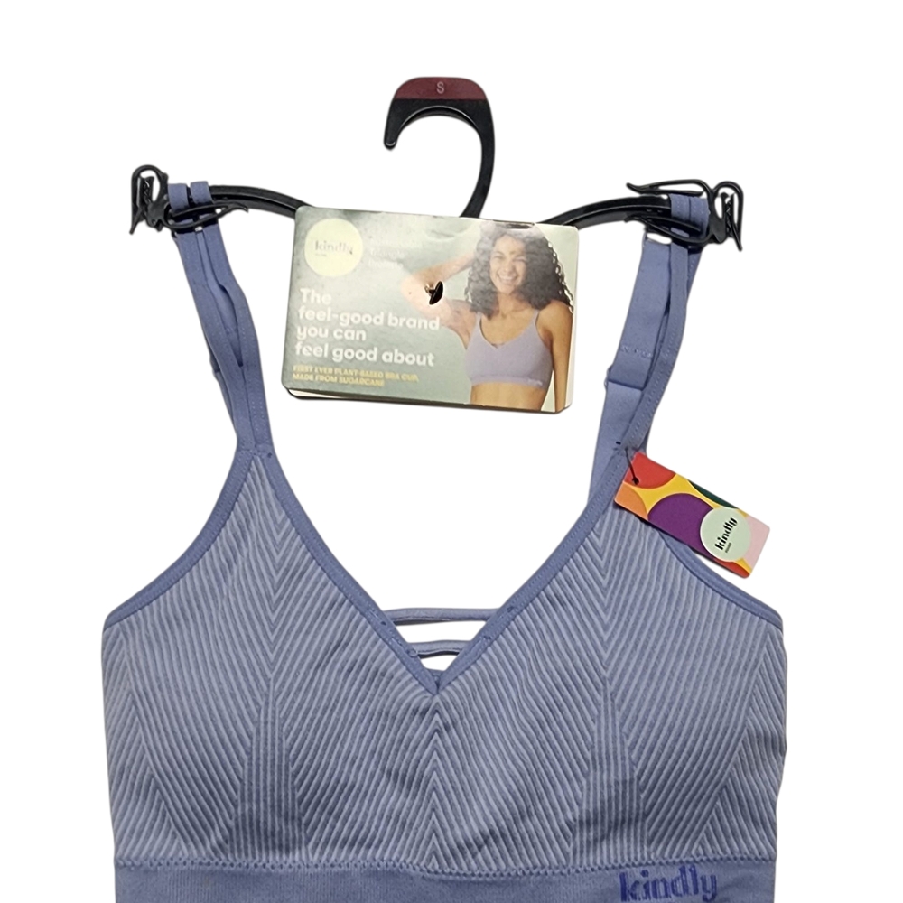Blue Ribbed Bra with Wide Straps
